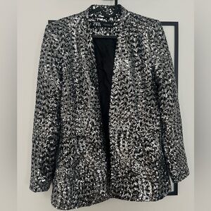 Zara Shimmering Silver Blazer